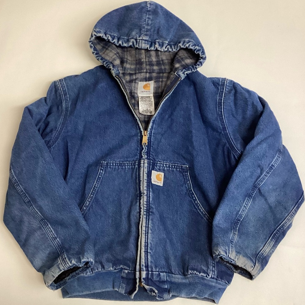 Carhartt Kids Hooded Jacket Size Youth 7 Denim Blue